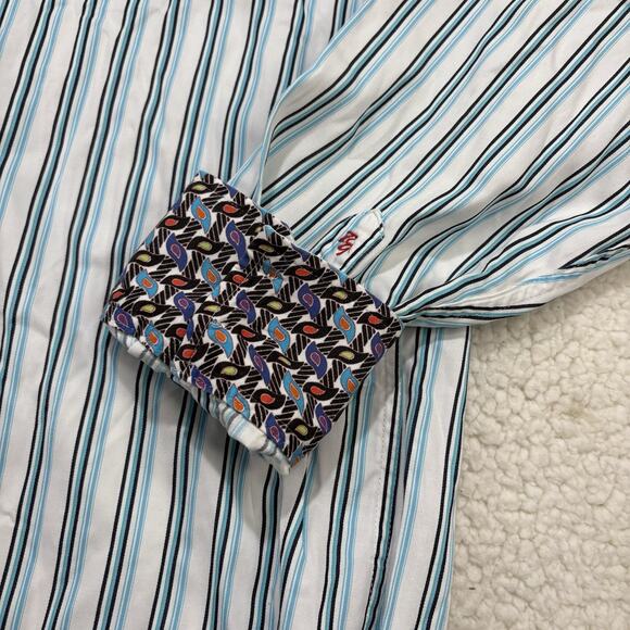 Robert Graham Dress Shirt Mens XXL 2XL Blue Striped Colorful Flip Cuff Button Up - Picture 2 of 7